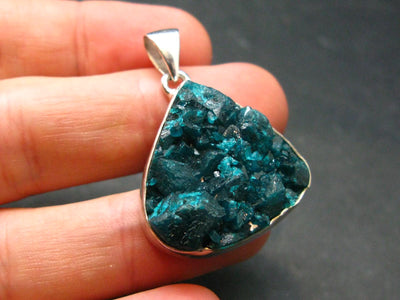 Dioptase Crystal Silver Pendant from Congo - 7.28 Grams - 1.3"