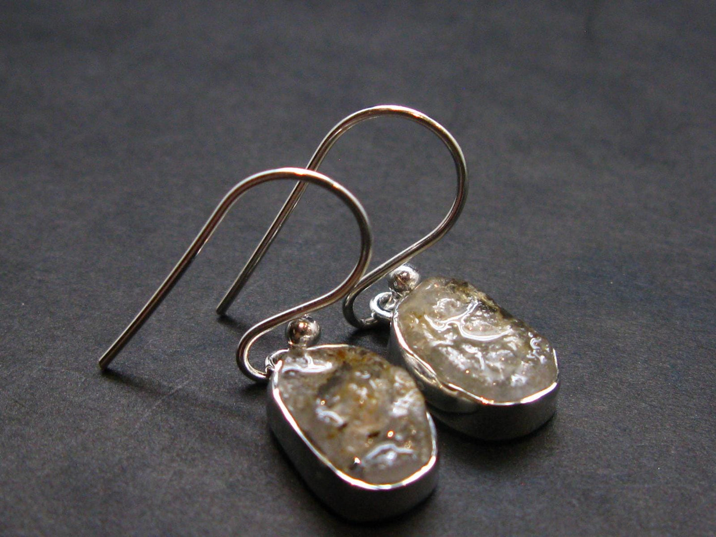 Gray Herderite Silver Earrings from Africa - 1.0" - 2.81 Grams