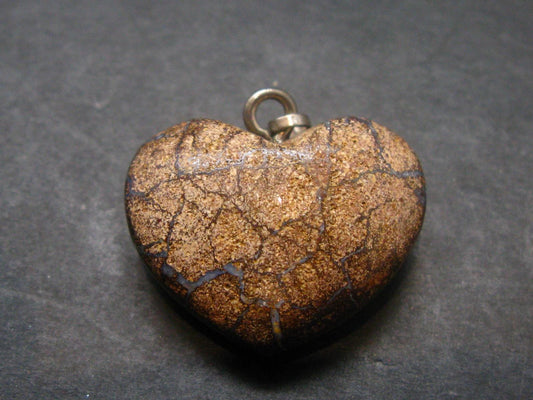 Very Rare Heart Boulder Opal Sterling Silver Pendant Necklace From Australia - 1.1" - 9.57 Grams