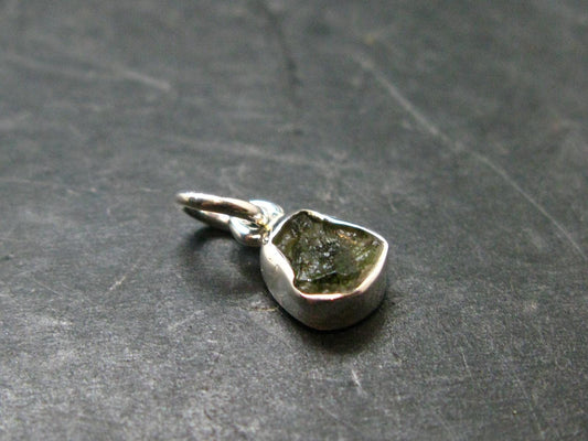 Gem Moldavite Tektite SS Pendant From Czech Republic - 0.5" - 0.57 Grams