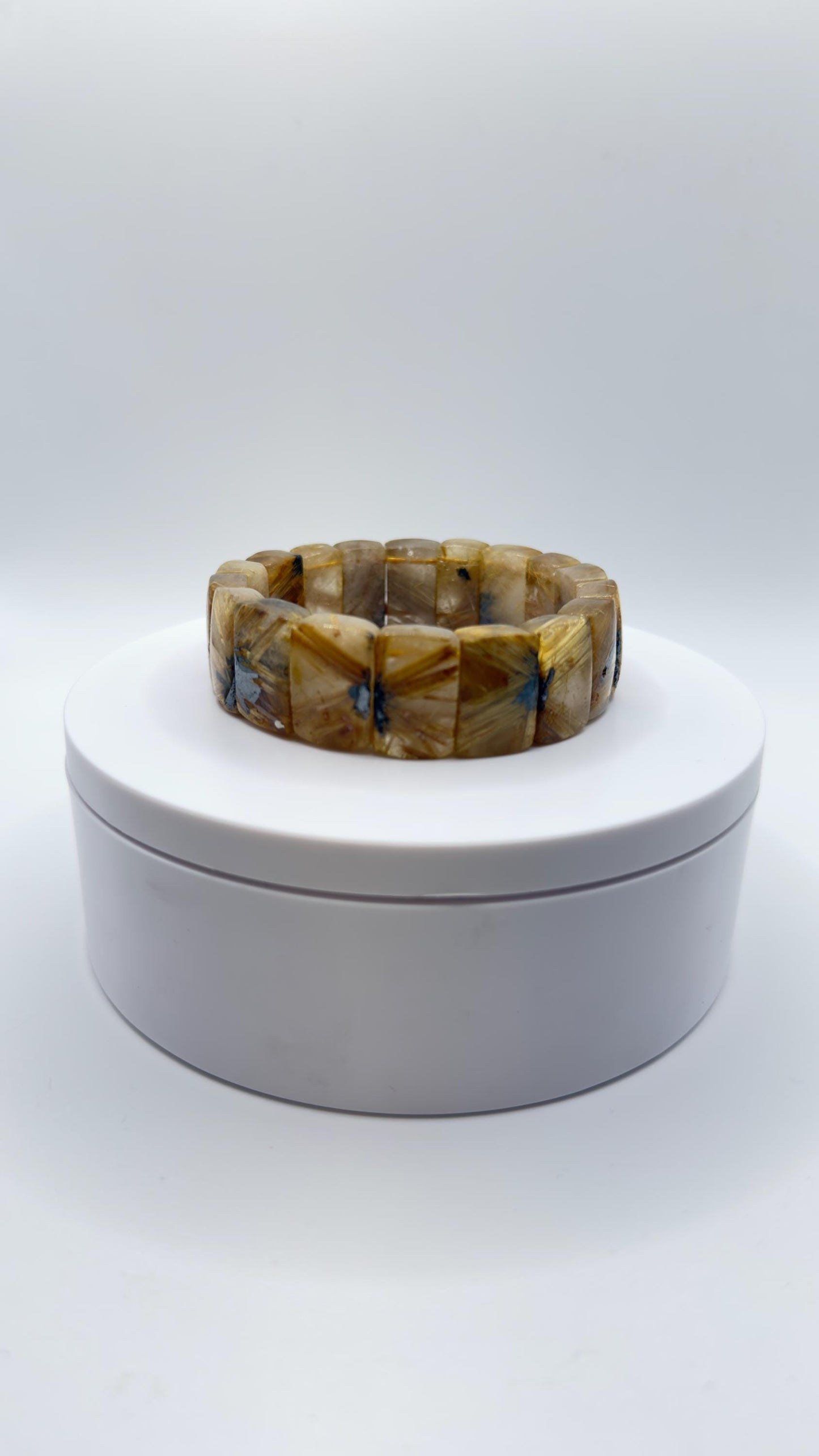Golden Rutilated Quartz Tile Bracelet – Natural Crystal Statement Jewelry