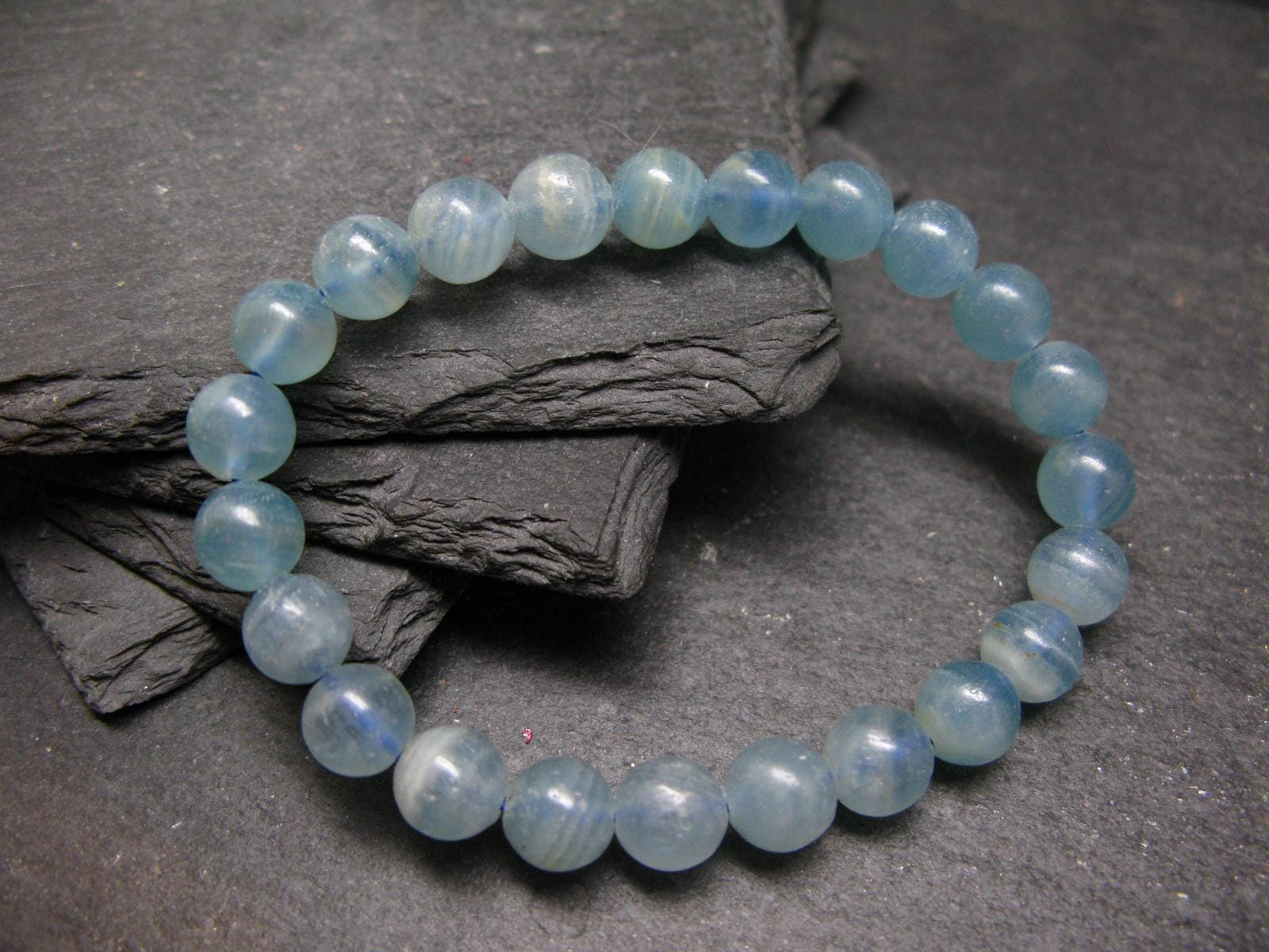 Lemurian Aquatine Calcite Genuine Bracelet ~ 7 Inches ~ 8mm Round Beads