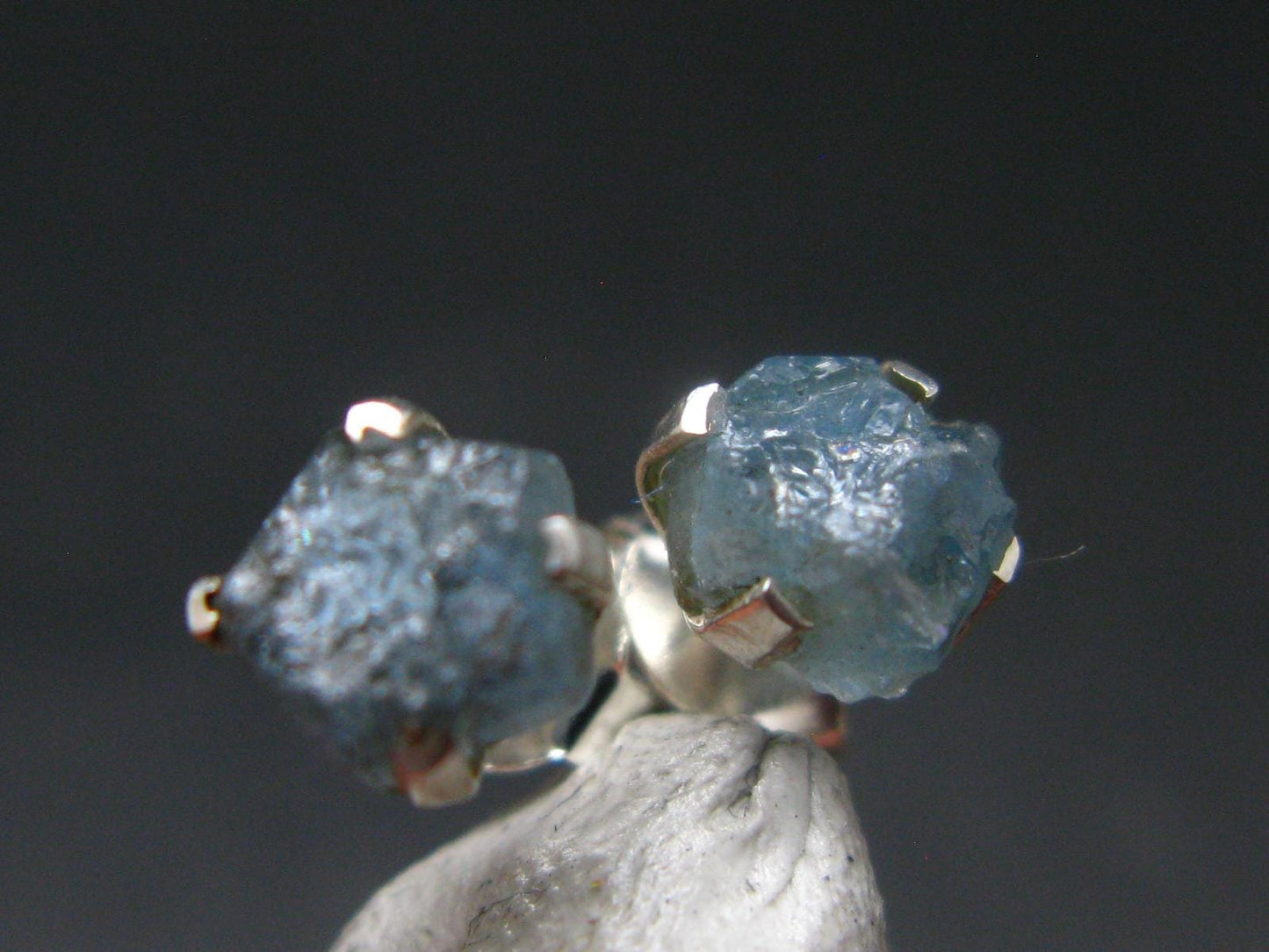 Santa Maria Aquamarine Crystal Stud Earrings In Sterling Silver From Brazil - 0.4"