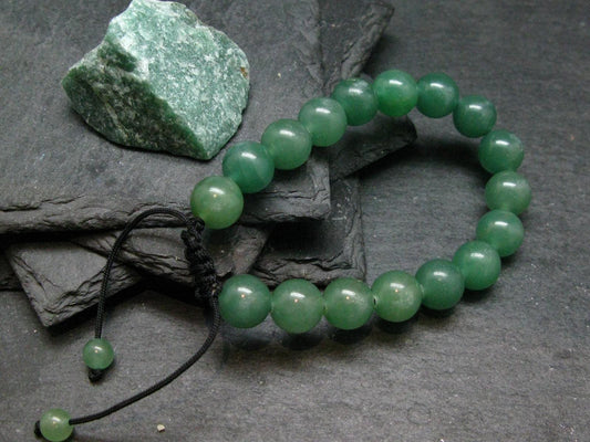 Green Aventurine Genuine Bracelet ~ 7 Inches ~ 10mm Round Beads - w/ Drawstring