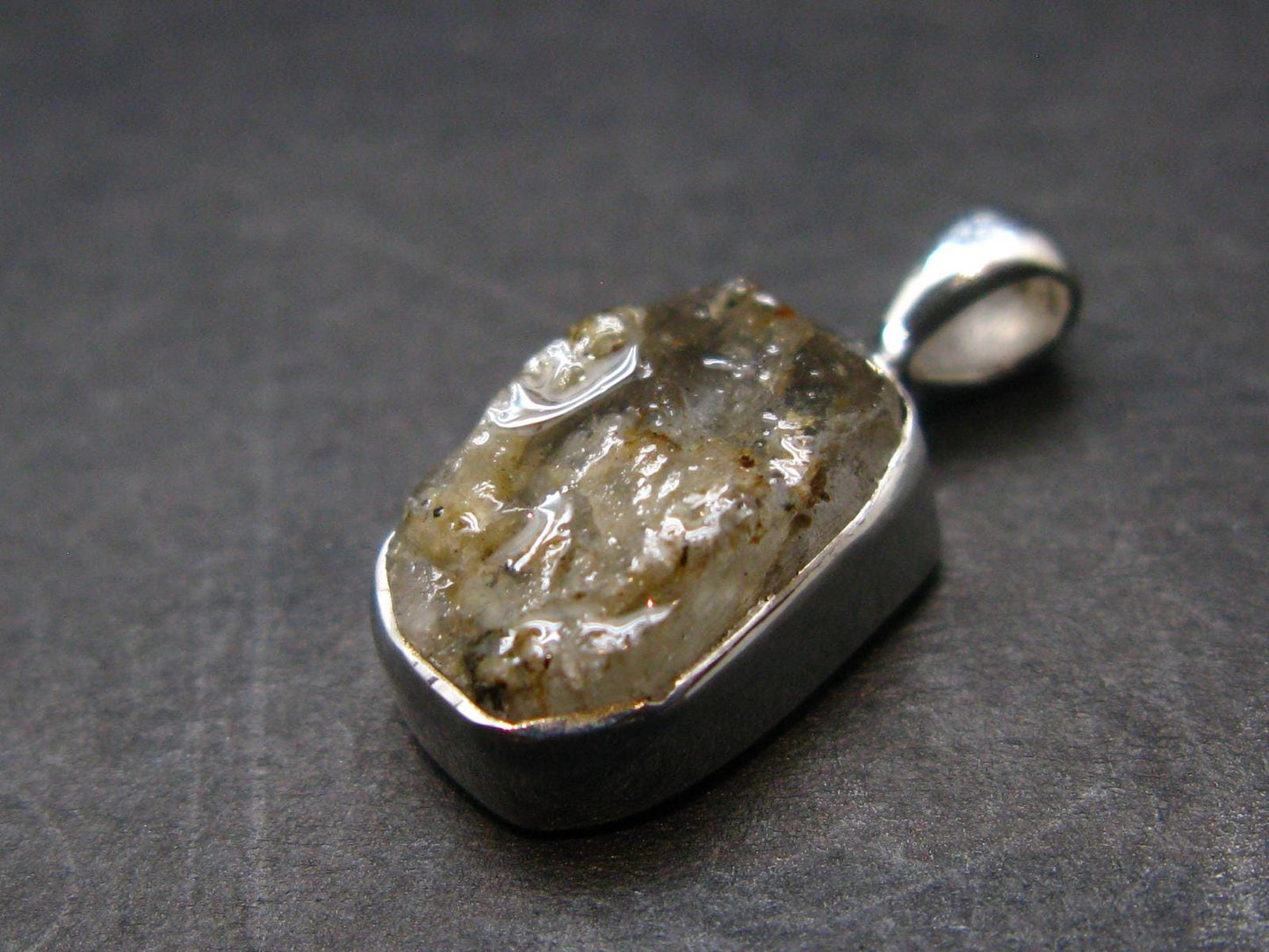 Gray Herderite Silver Pendant from Africa - 0.7" - 1.38 Grams