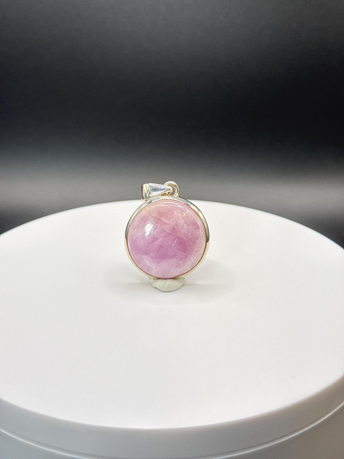 Round Pink Kunzite Silver Charm | Soft Lavender Crystal Jewelry