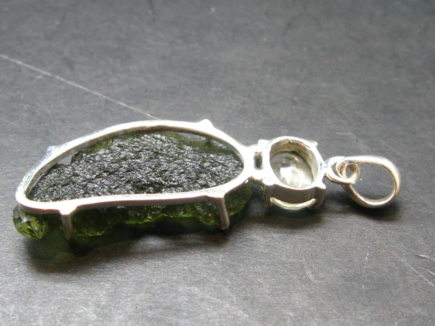 Moldavite & Libyan Tektite Silver Pendant - 2.0" - 7.1 Grams