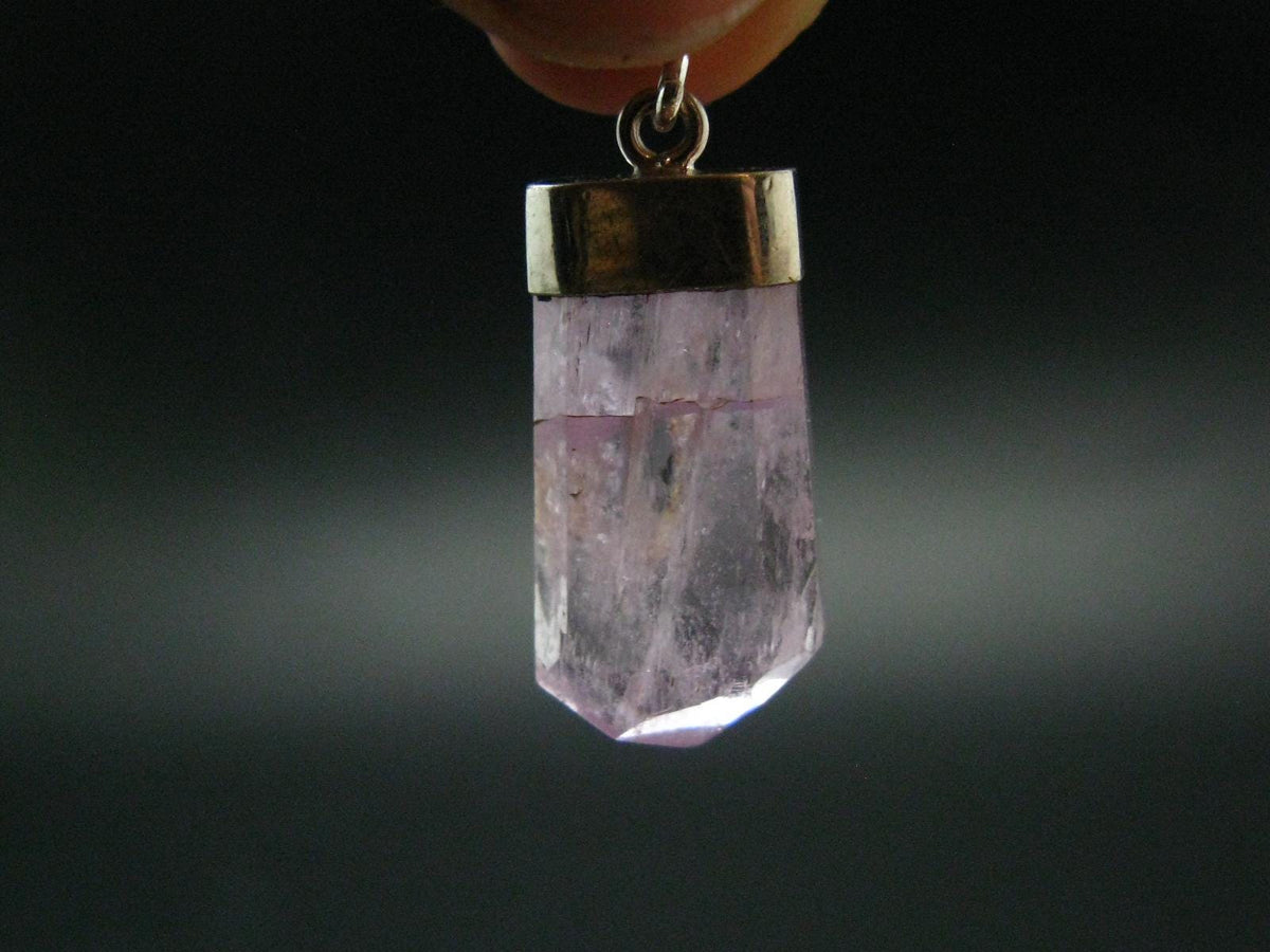 Gem Kunzite Spodumene Pendant in SS From Afghanistan - 1.4" - 4.43 Grams