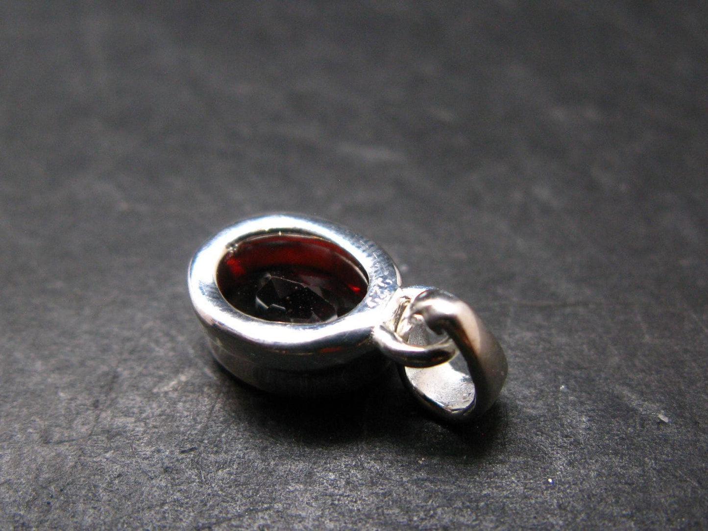 Genuine Red Garnet Almandine Gem Sterling Silver Pendant From India - 0.7" - 1.82 Grams