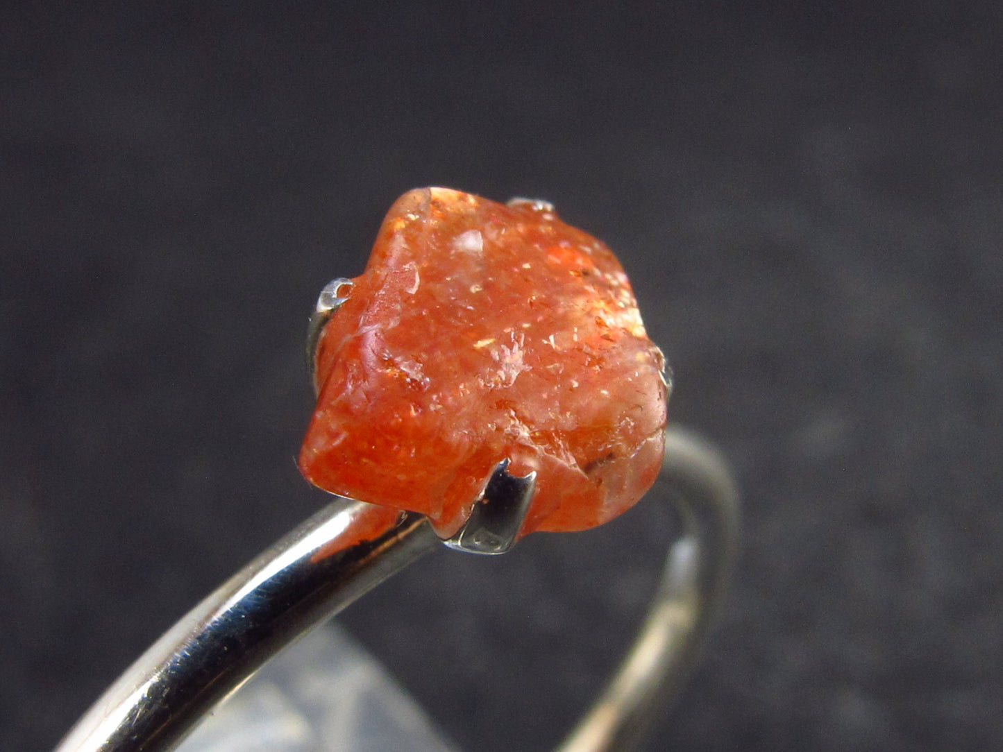 Raw Sunstone 925 Silver Ring From Tanzania - 1.79 Grams - Size 8.25