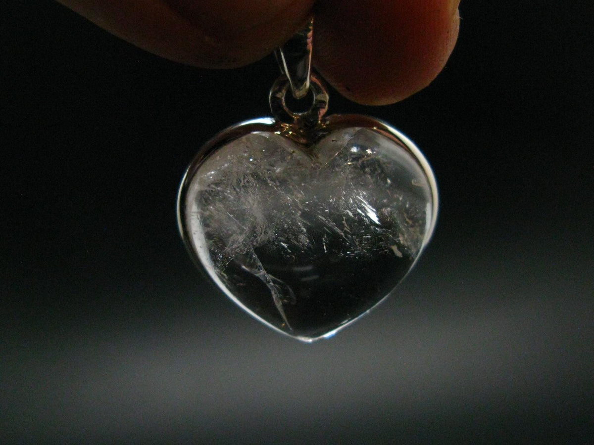 Nice Danburite Crystal Silver Heart Pendant from Mexico - 1.1" - 5.44 Grams