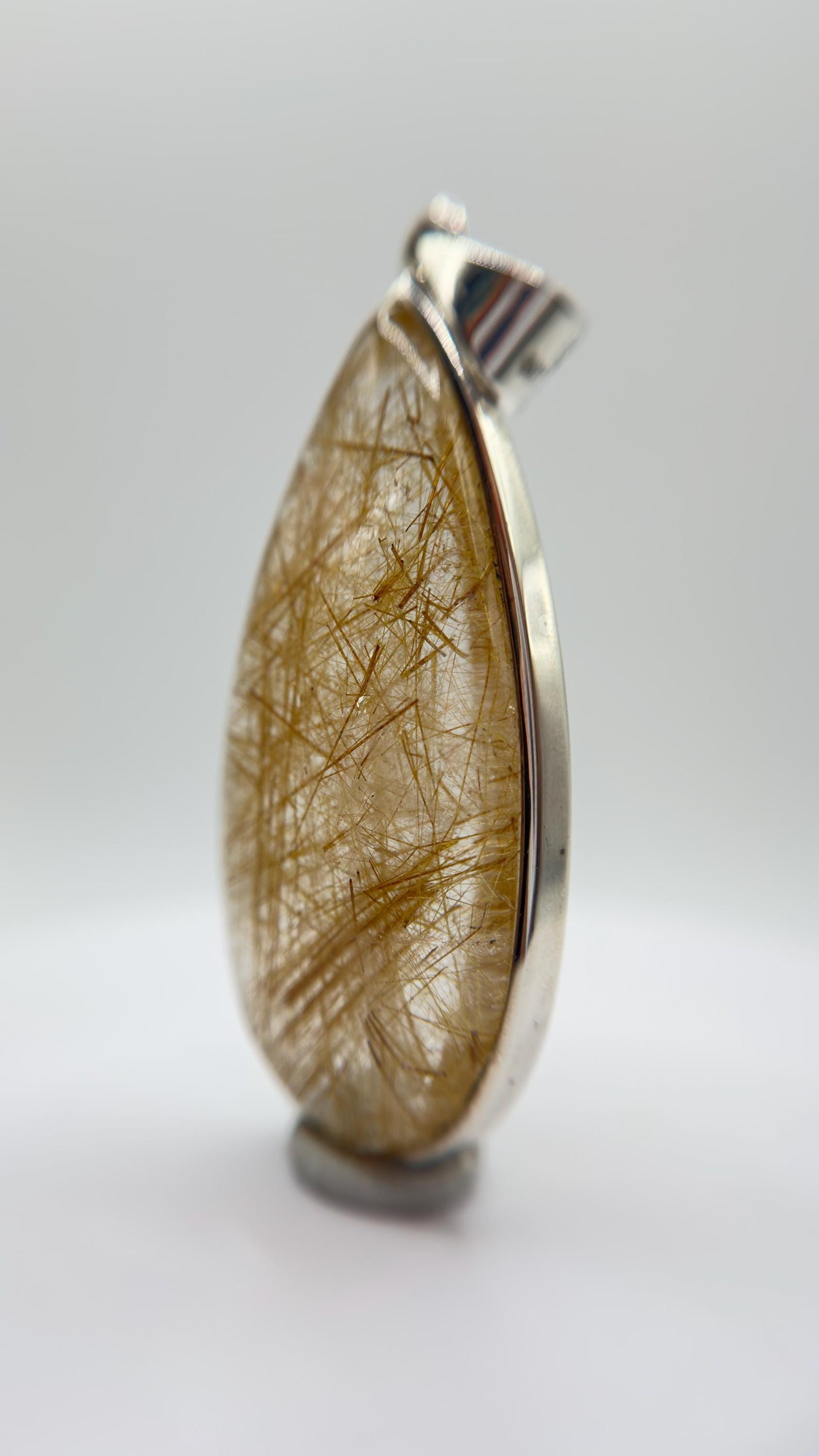 Golden Needle Quartz Teardrop Pendant – Natural Crystal Sterling Silver Jewelry