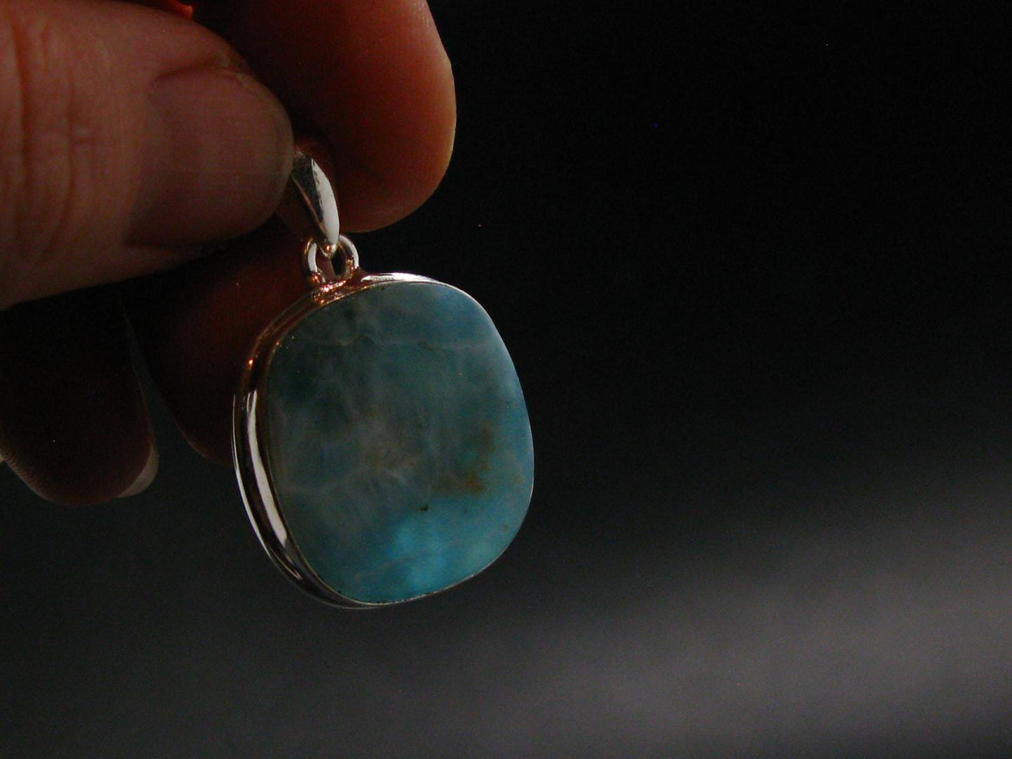 Rare Blue Larimar Pectolite Silver Plated Pendant From Dominican Republic - 1.3" - 5.8 Grams