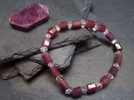 Ruby & Herkimer Diamond Genuine Bracelet ~ 7 Inches ~ 10mm Facetted Beads