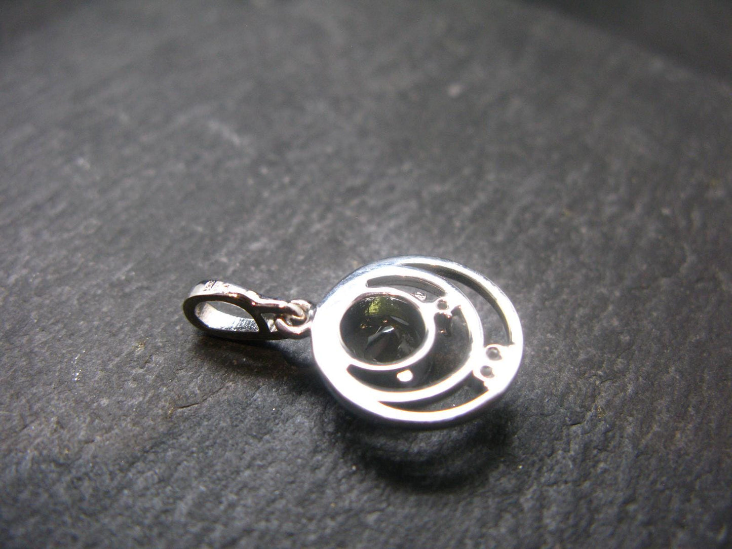 Moldavite Tektite Silver Pendant from Czech Republic - 0.9" - 2.00 Grams