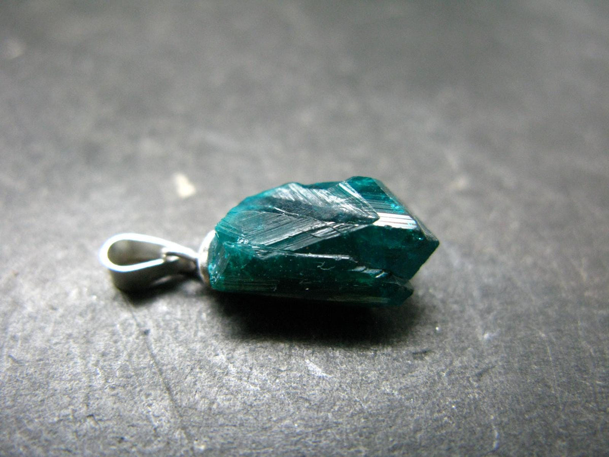 Dioptase Crystal Silver Pendant from Congo - 1.15 Grams - 0.9"