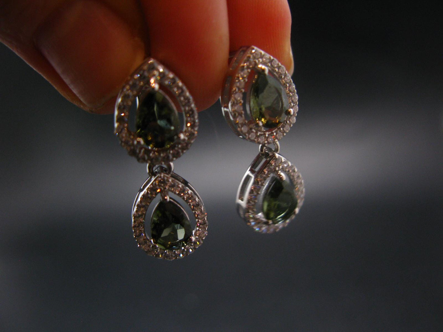 Moldavite Tektite Silver Earrings from Czech Republic - 4.87 Grams