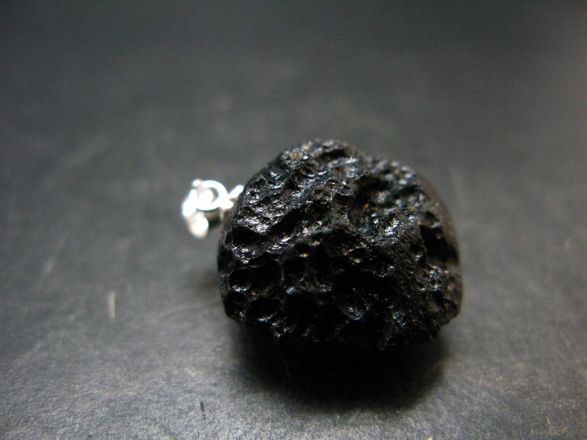 Tibetan Black Tektite Silver Pendant From Tibet - 1.0" - 5.91 Grams