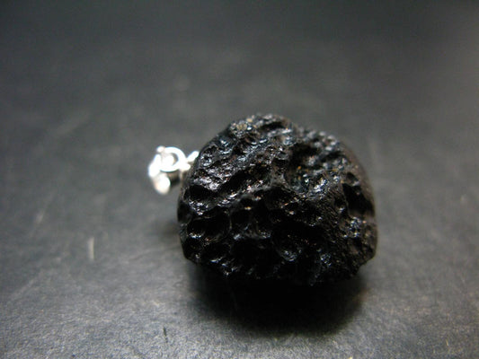 Tibetan Black Tektite Silver Pendant From Tibet - 1.0" - 5.91 Grams