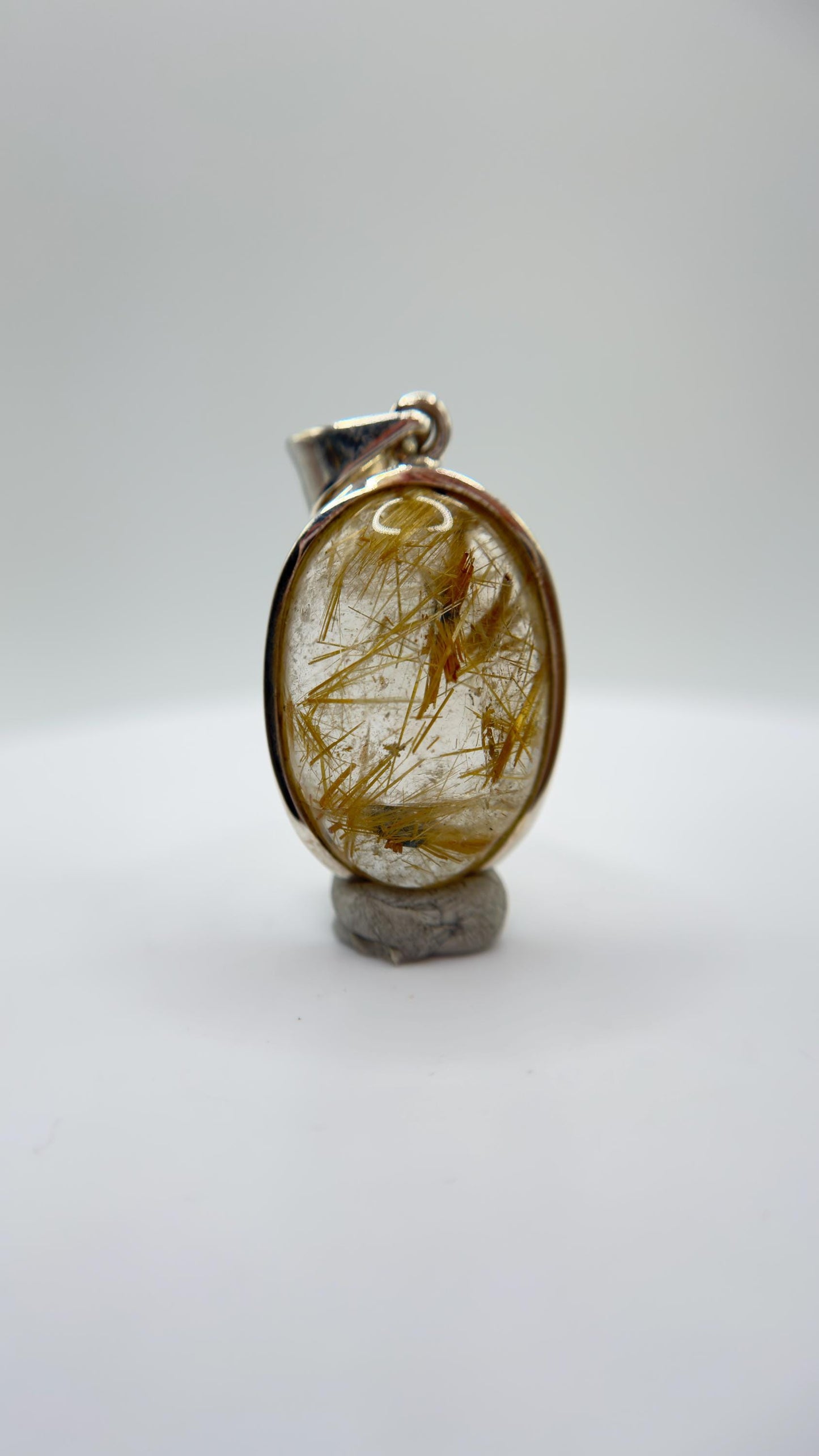 Golden Rutilated Quartz Pendant – Natural Needle Crystal in Sterling Silver