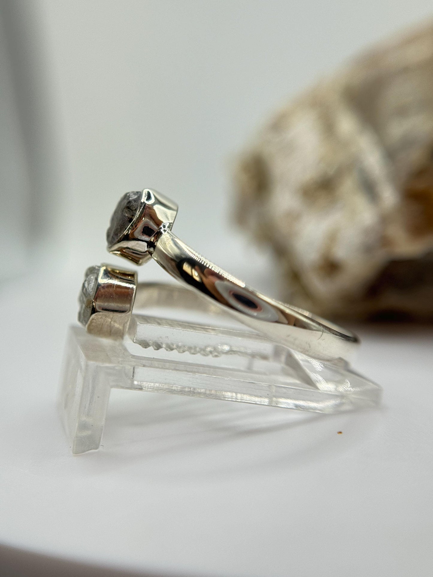 Raw Herderite Double Stone Sterling Silver Wrap Ring - SIZE 9