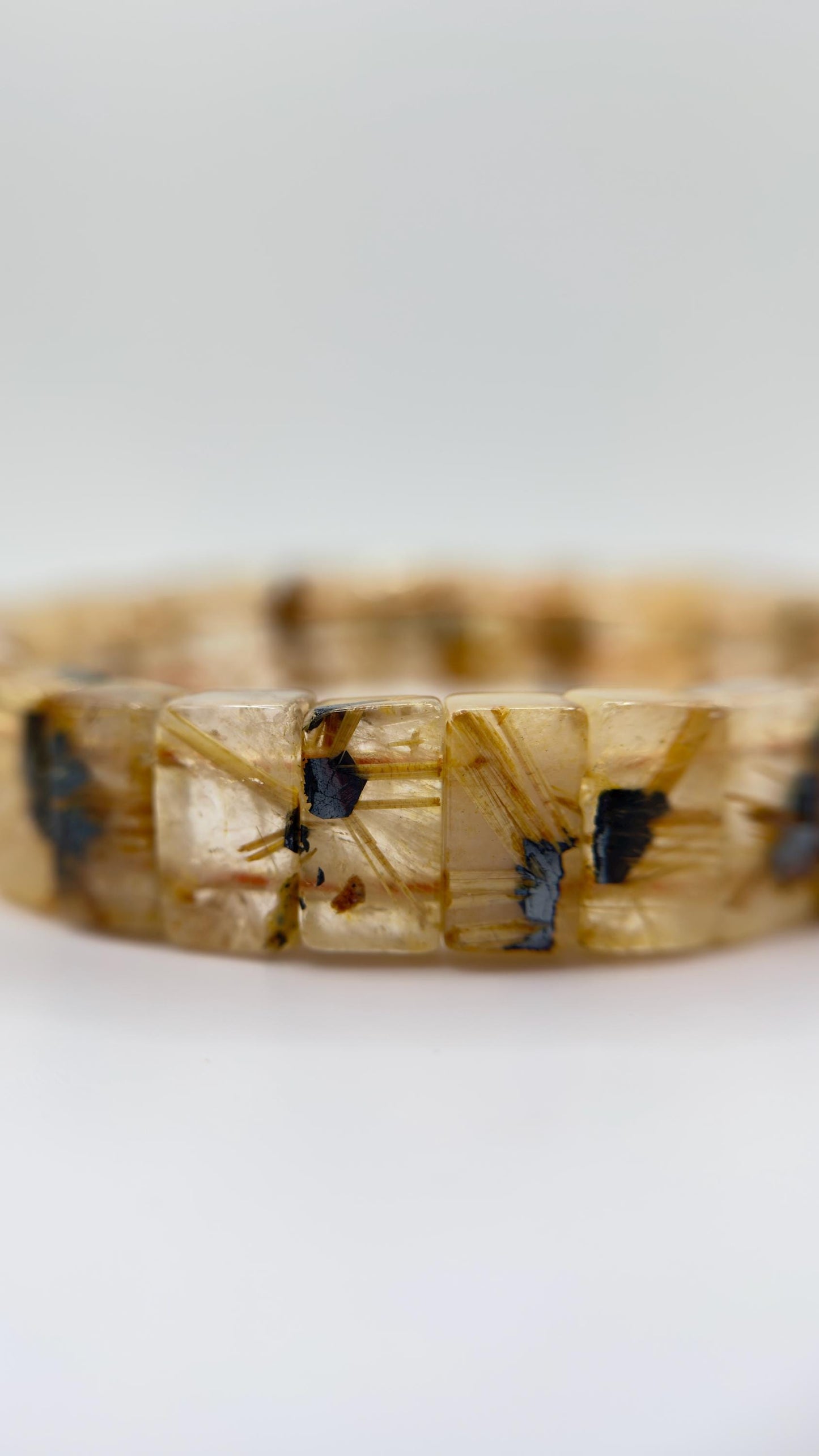 Rutilated Quartz Tile Bracelet – Natural Golden Inclusion Stretch Jewelry
