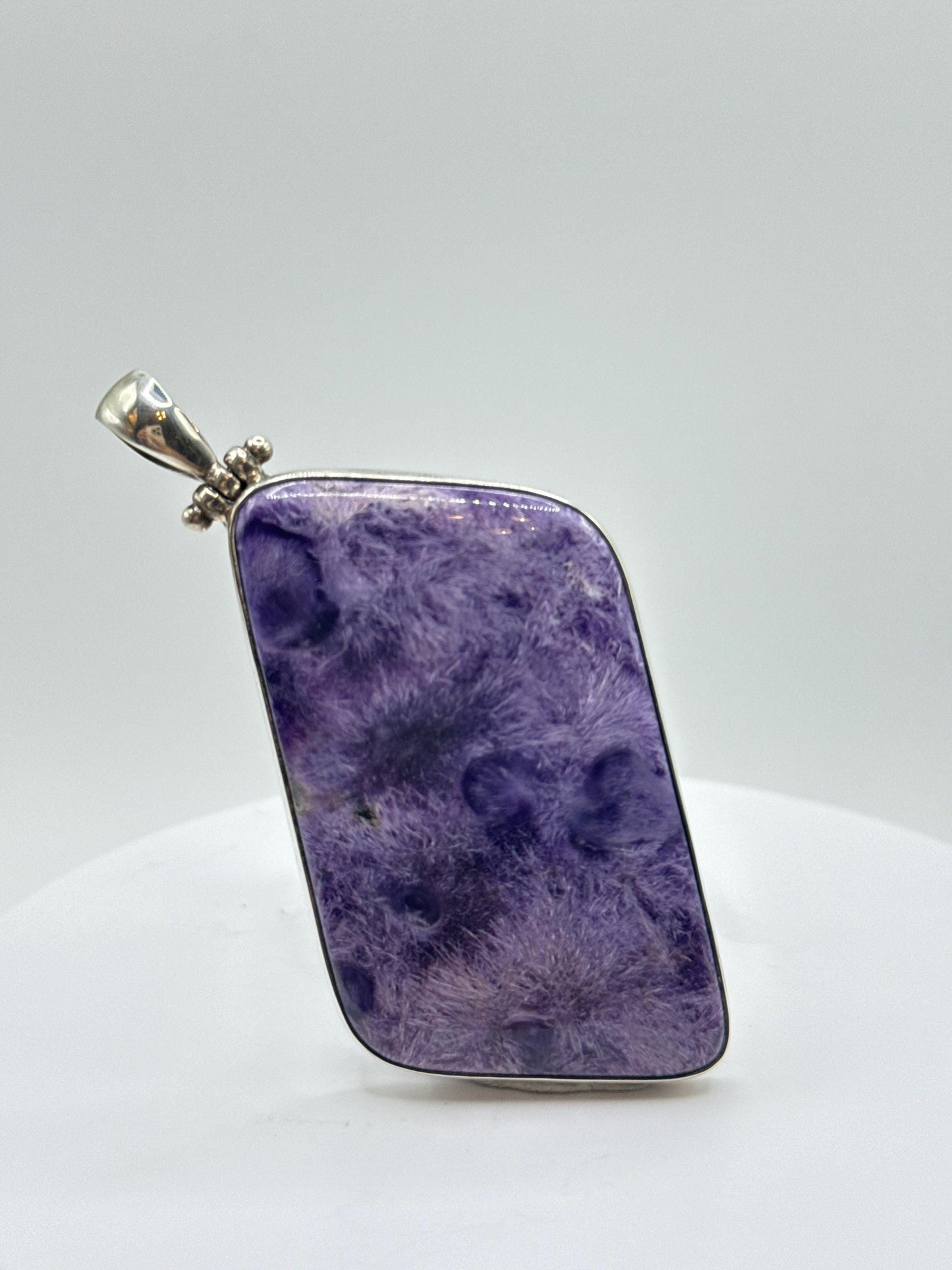 Charoite Sterling Silver Pendant – Modern Minimalist Design - 30.22 Grams