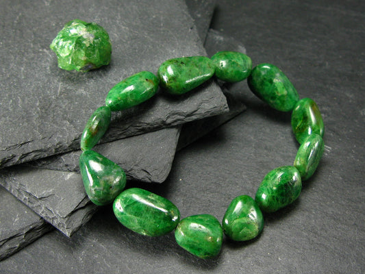 Green Garnet Tsavorite Genuine Bracelet ~ 7 Inches ~ 15mm Tumbled Beads