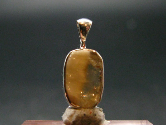 Large Natural Agni Gold Danburite Sterling Silver Pendant from Tanzania - 0.7" - 1.28 Grams