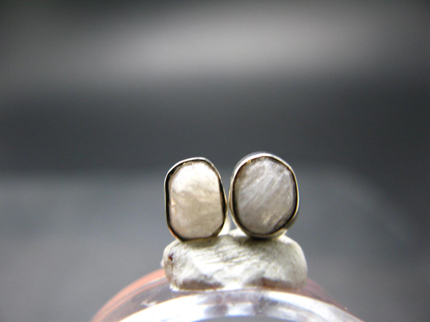 Very Rare White Cryolite 925 Silver Stud Earrings from Greenland - 0.6" - 1.18 Grams