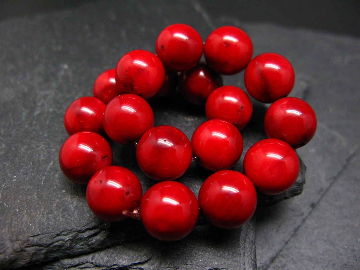 Red Coral Genuine Bracelet ~ 7 Inches ~ 11mm Round Beads