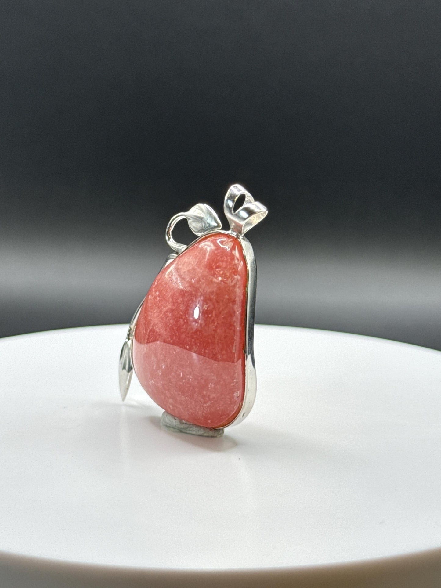 Natural Rhodochrosite Pendant in Sterling Silver Leaf Design | Pink Crystal Necklace | Jewelry Gift