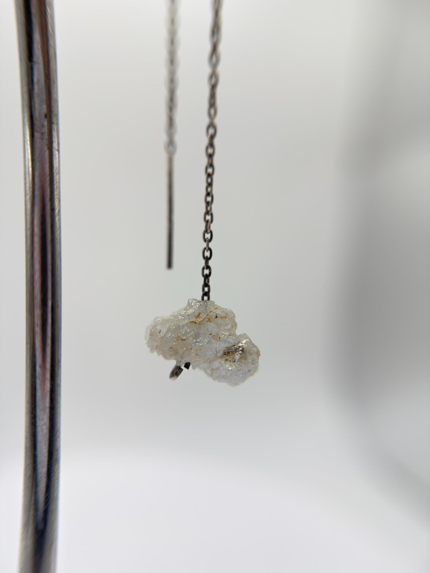 Raw Herderite Crystal Threader Earrings in Sterling Silver - 2.68g