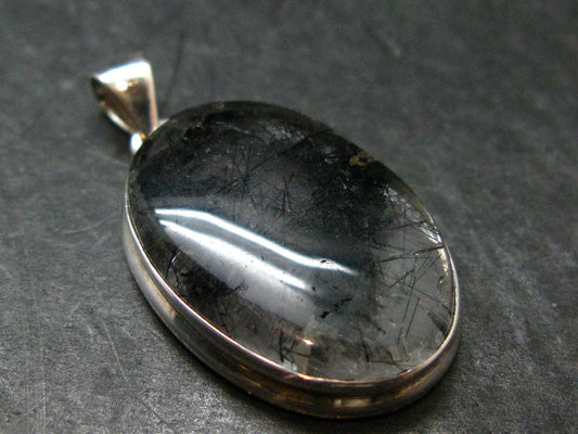 Large Tourmalinated Quartz Crystal Silver Pendant From Brazil - 1.5" - 7.75 Grams