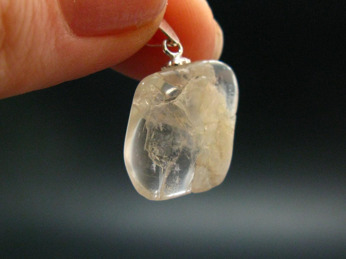 Clear Petalite Crystal Silver Pendant from Brazil - 0.9" - 2.19 Grams