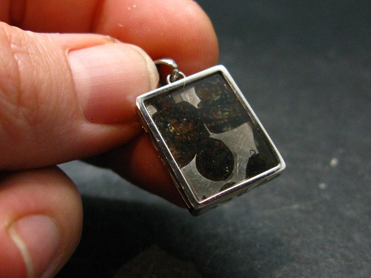 Brahin Meteorite Slice With Olivine Pallasite Pendant from Belarus - 1.0" - 2.63 Grams