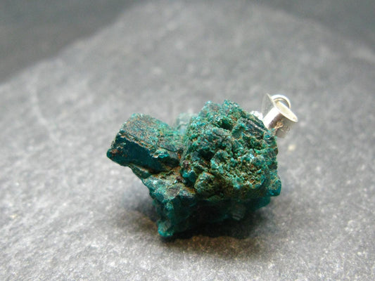 Sharp Dark Green Sparkling Gemmy Dioptase Silver Pendant from Kazakhstan - 0.9" - 3.89 Grams