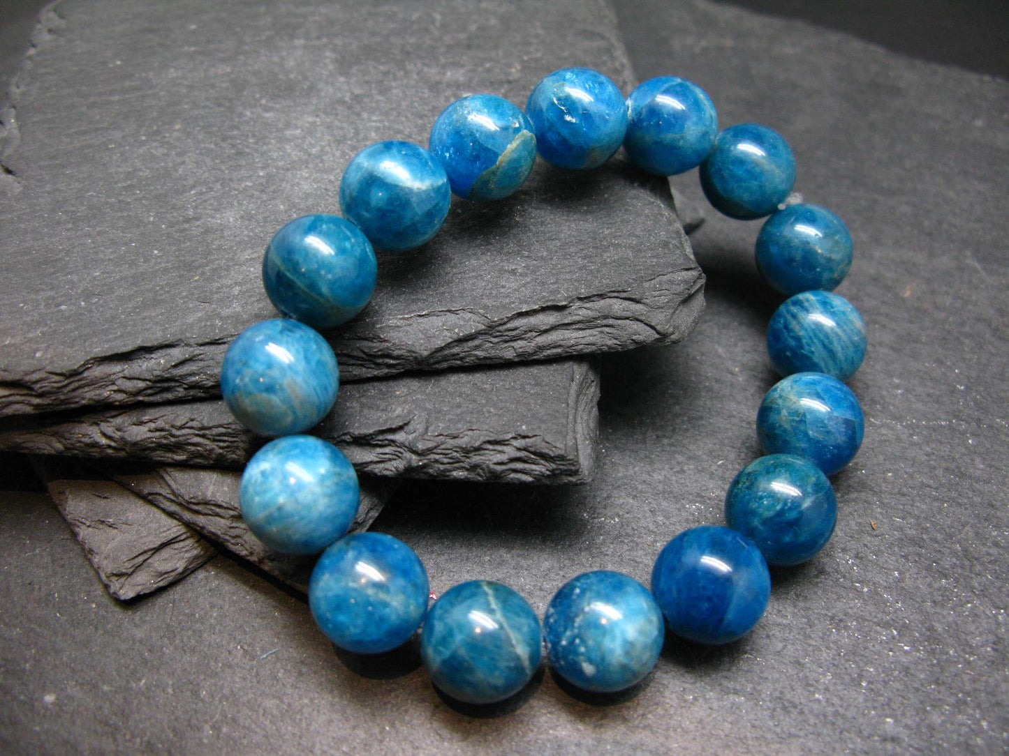 Neon Blue Apatite Genuine Bracelet ~ 7 Inches ~ 12mm Round Beads