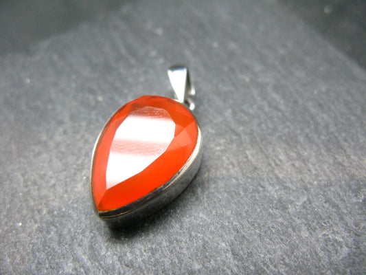 Gem from A Poem by Goethe!! Orange - Red Round Shape Carnelian Sterling Silver Pendant - 1.3"