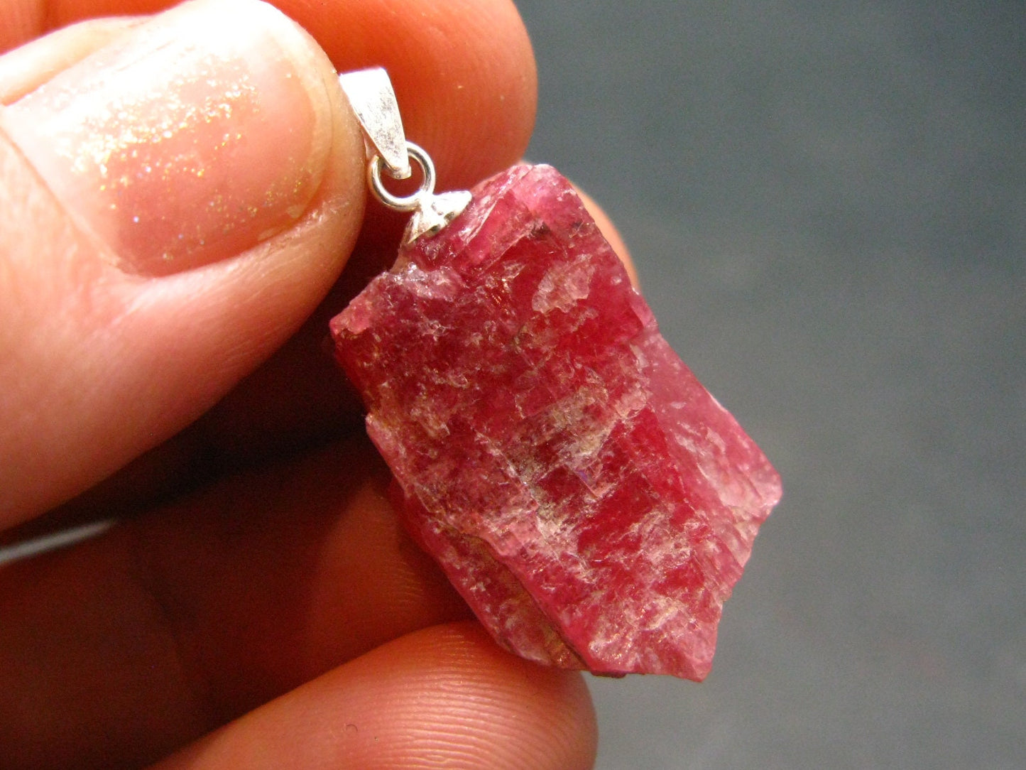 Rare Raw Rhodonite Silver Pendant From Brazil - 1.0" - 3.69 Grams
