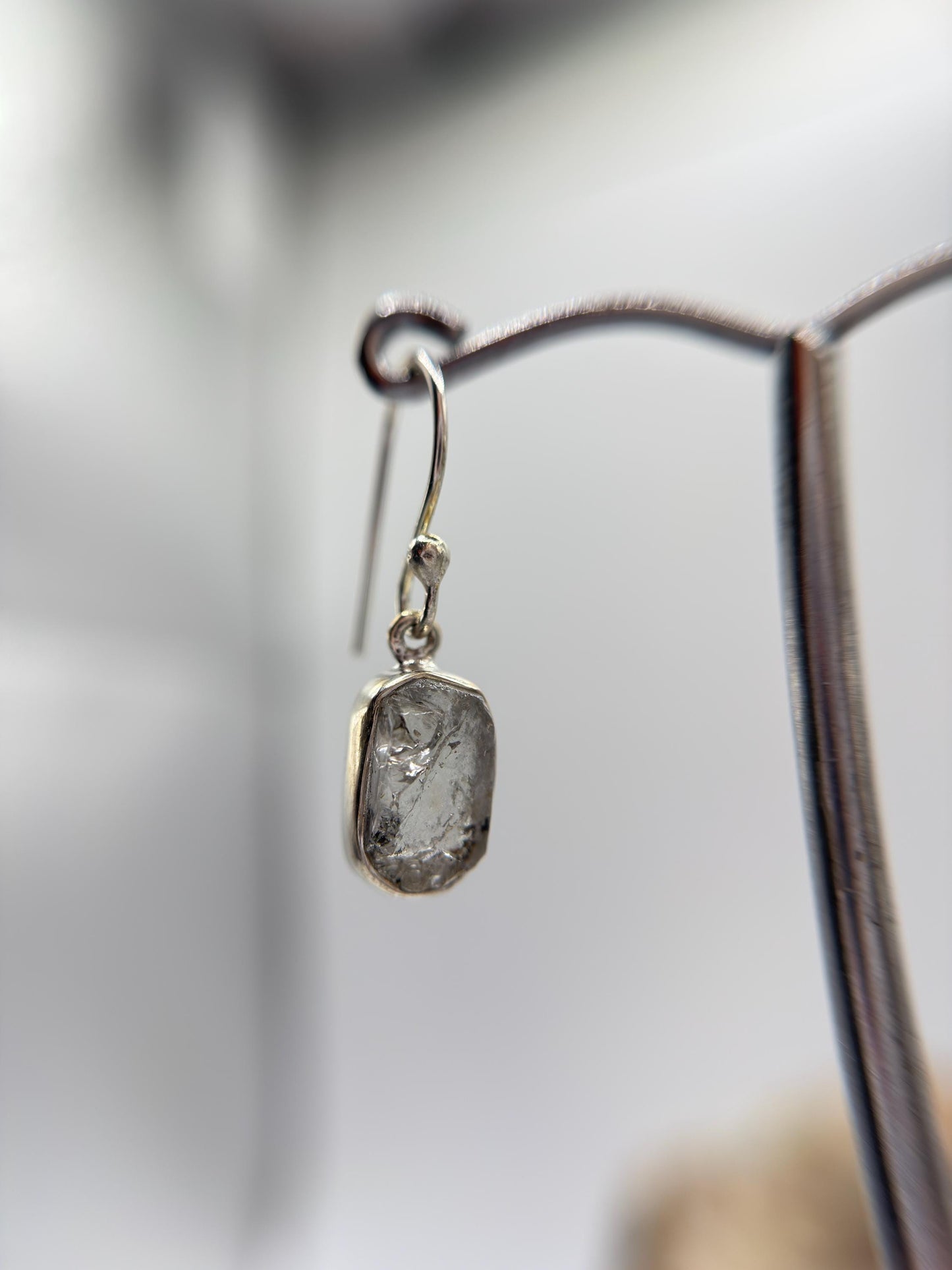 Raw Herderite Crystal Drop Earrings in Sterling Silver - 2.69g