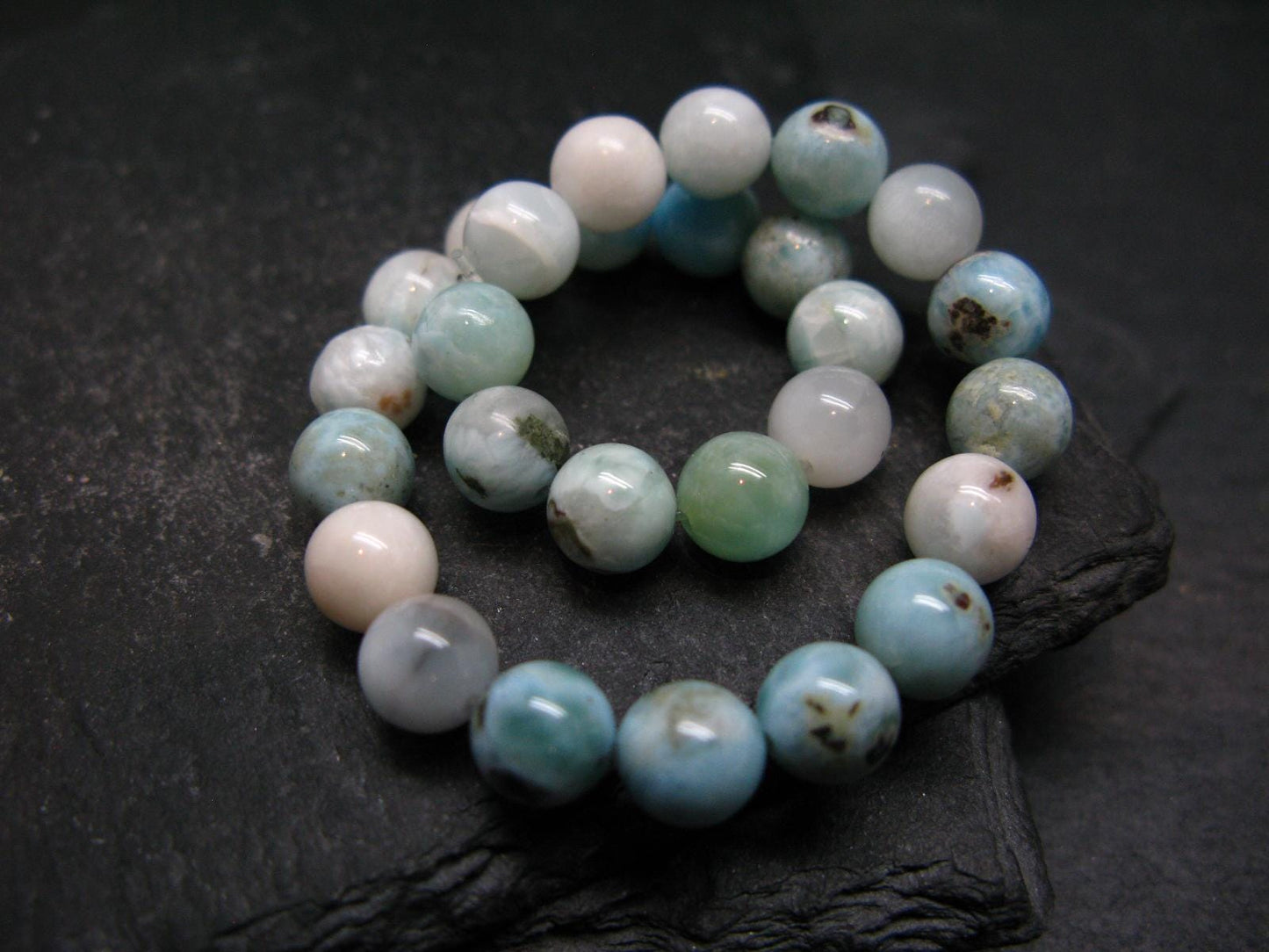 Larimar Genuine Bracelet ~ 7 Inches ~ 7mm Round Beads