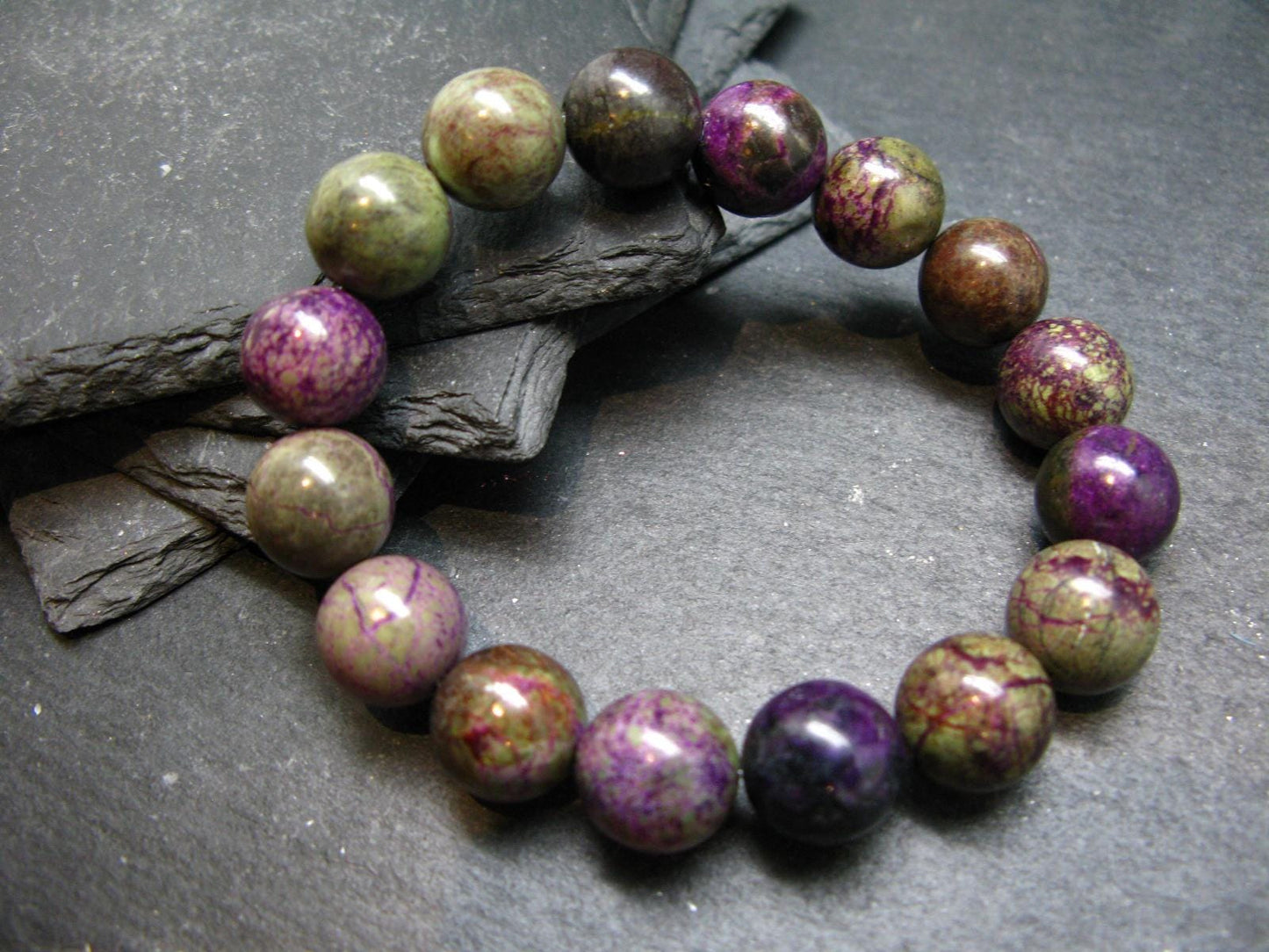 Atlantasite (Stichtite & Serpentine) Genuine Bracelet ~ 7 Inches ~ 12mm Round Beads
