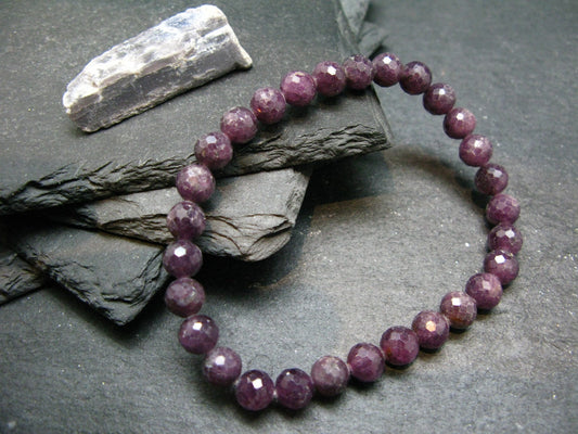 Purple Sapphire Genuine Bracelet ~ 7 Inches ~ 6mm Round Facetted Beads