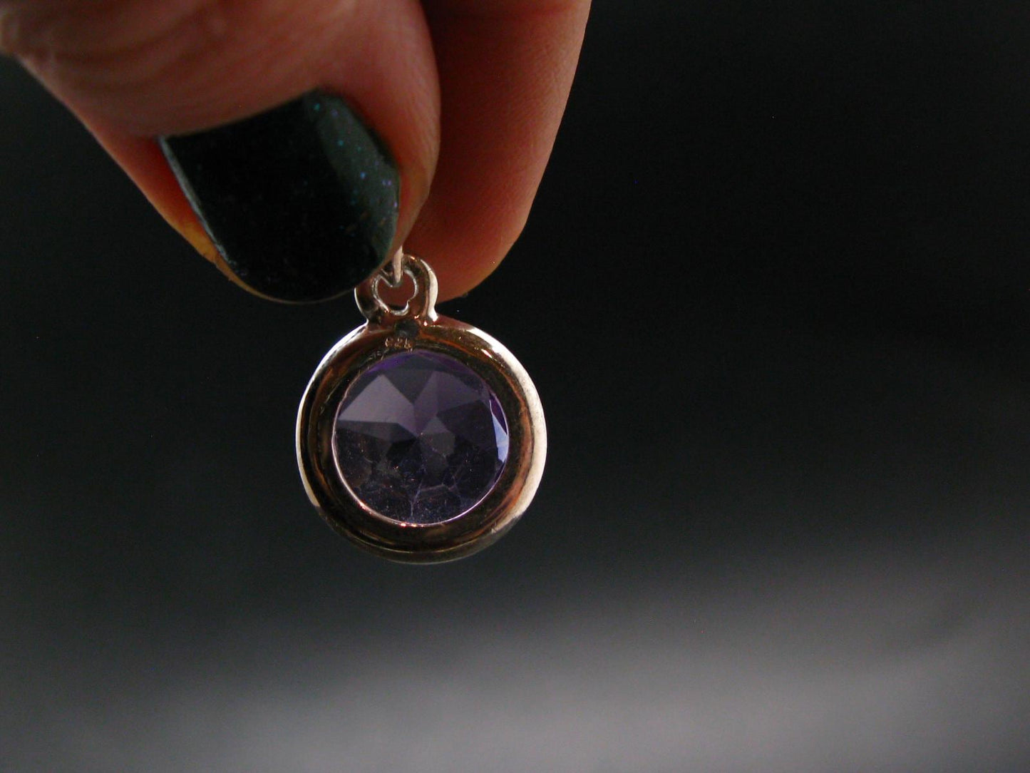 Large Genuine Rich Purple Amethyst Sterling Silver Pendant From Brazil - 0.9" - 3.84 Grams