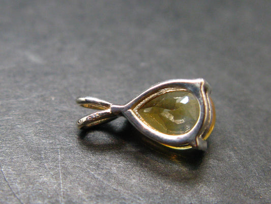Yellow Citrine Gem Facetted Sterling Silver Pendant From Brazil - 0.5" - 0.70 Grams