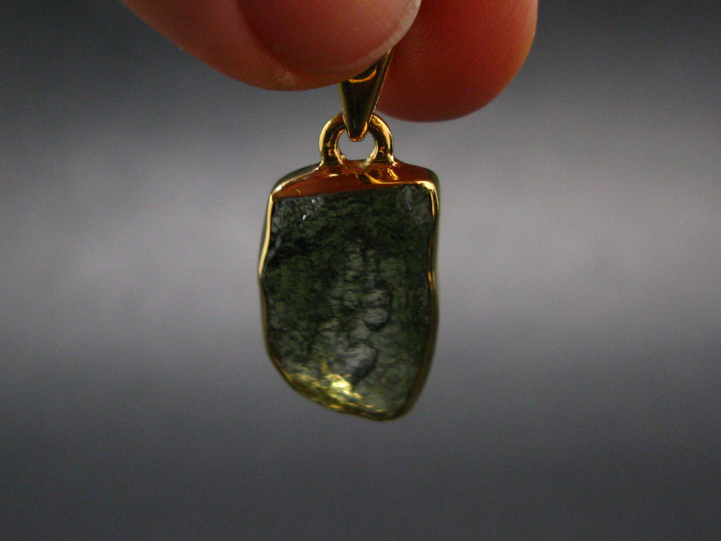Moldavite Tektite Gold Plated Silver Pendant from Czech Republic - 1.1" - 2.0 Grams