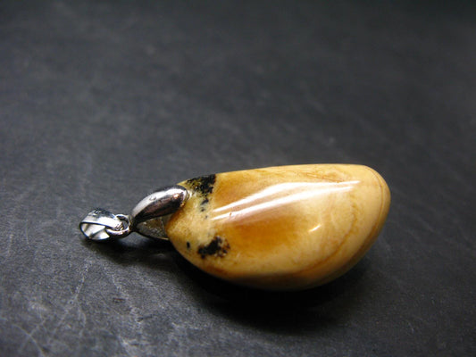 Amber Tumbled Silver Pendant From Poland - 1.4" - 3.03 Grams