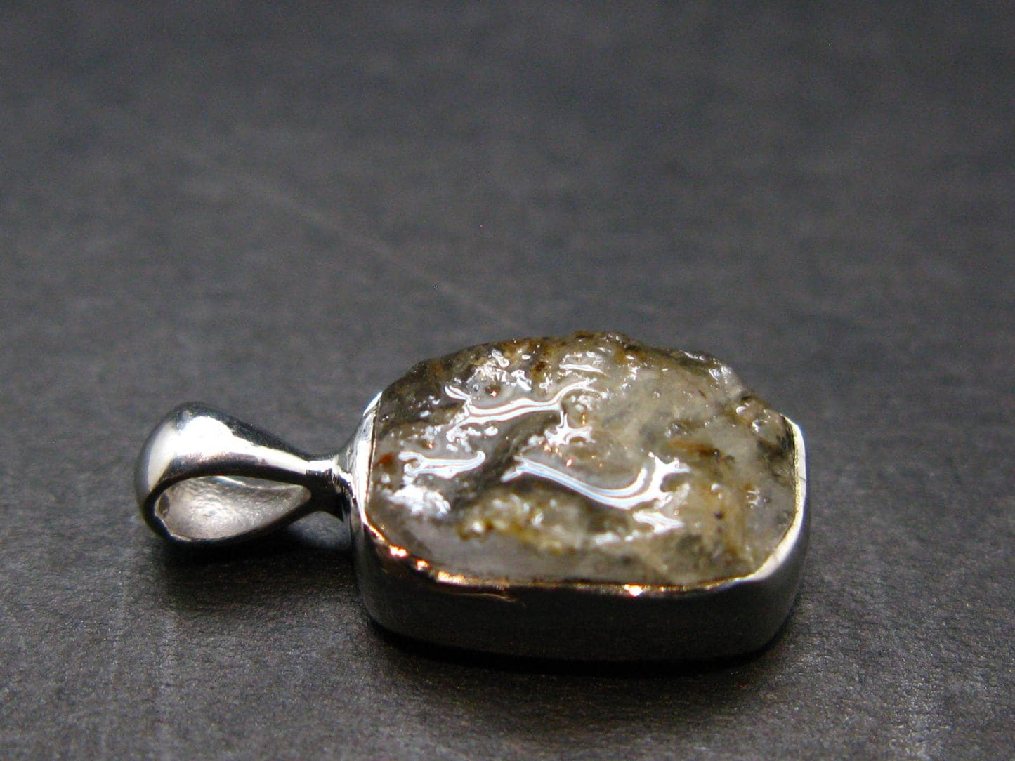 Gray Herderite Silver Pendant from Africa - 0.7" - 1.38 Grams
