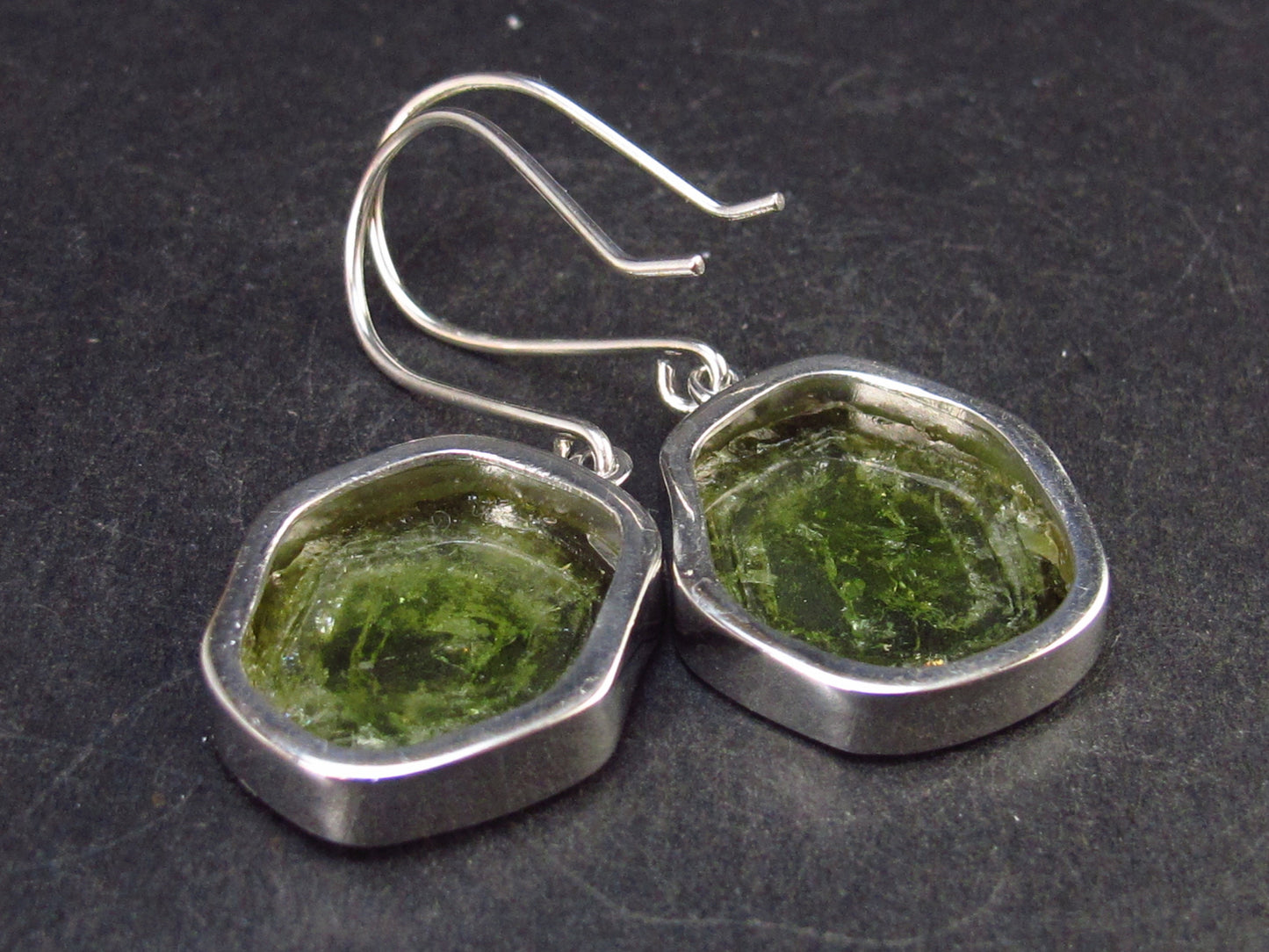 Natural Fabulous Asymmetrical Green Tourmaline Sterling Silver Earrings - 1.7" - 8.3 Grams